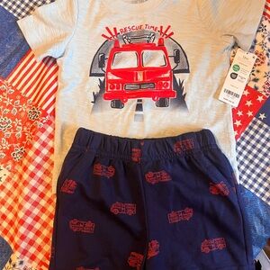 Carter's Blue and Red Fire Truck T-Shirt and Shorts Set